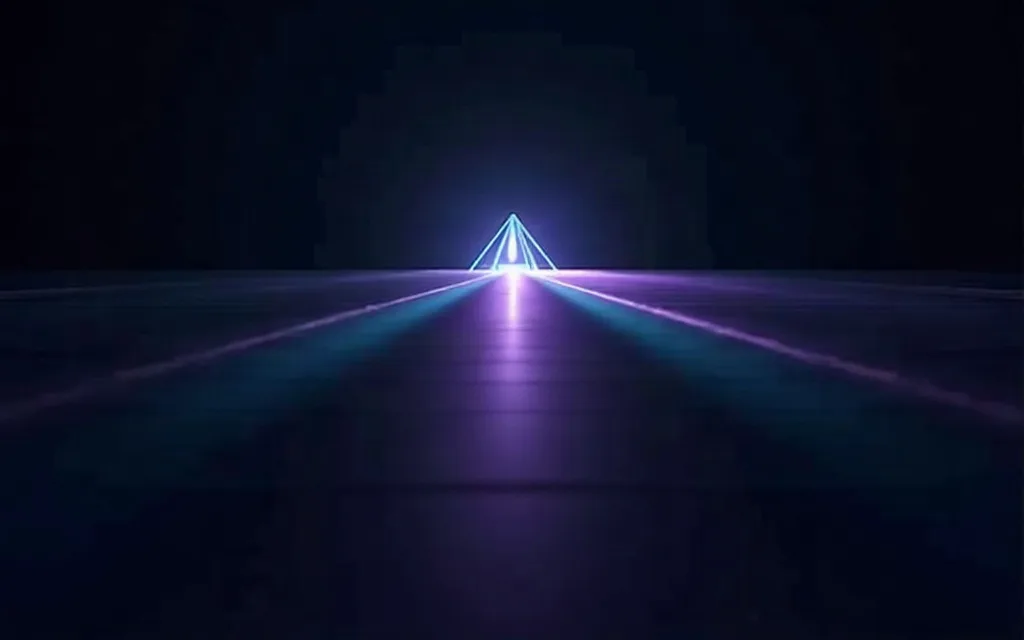 A single beam of light passing through a prism and leaving as two identical parallel beams.